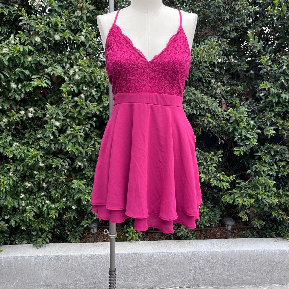 Windsor Fuchsia Lace Bodice Fit & Flare Skater Dress Size Medium Party Formal